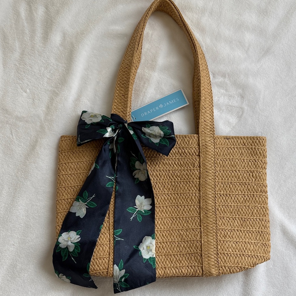Draper James Woven Tote with Navy Floral Bow